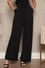 Calça Wide Leg Malha de Viscose Preto