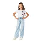 Calça Wide Leg Menina Mania Kids em Jeans Claro com Strass