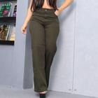 Calça Wide leg verde exercito/musgo jeans feminina cintura alta premium tendencia