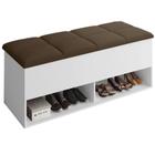 Calçadeira Bau Marry com Sapateira para cama Box de Casal Branco Suede Marrom