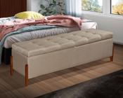 Calçadeira Baú Recamier Sapateira Viena 155cm P/ Cama Queen em Linho Pé de Madeira