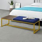 Calçadeira Recamier Londres 140cm Industrial Dourado Suede Azul Marinho Tampo Quadrado MDF Carvalho - Ahz Móveis