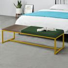 Calçadeira Recamier Londres 140cm Industrial Dourado Suede Verde Tampo Quadrado MDF Imbuia - Ahz Móveis