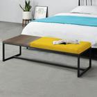 Calçadeira Recamier Londres 140cm Industrial Preto Sintético Amarelo Tampo Quadrado MDF Caramelo - Ahz Móveis