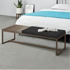 Calçadeira Recamier Londres 195cm Industrial Marrom Suede Preto Tampo Quadrado MDF Caramelo - Ahazzo Móveis