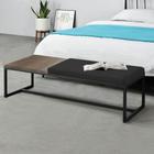 Calçadeira Recamier Londres 195cm Industrial Preto Suede Preto Tampo Quadrado MDF Rústico - Ahazzo Móveis