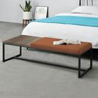 Calçadeira Recamier Londres 195cm Industrial Preto Suede Terracota Tampo Quadrado MDF Castanho - Ahazzo Móveis