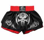 Calção Short Muay Thai / Kickboxing Caveira Justiceiro - Preto/Verm