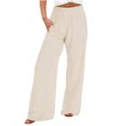 Calças pnroktd Linen Summer Wide Leg, cintura alta, bege, mulheres