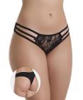 Calcinha IMI Lingerie Tanga Fio Dental Em Microfibra E Renda Rubi Preto