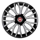 Calota esportiva triton 14 black silver + emblema resinado fiat vermelho