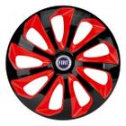 Calota esportiva velox 13 black red + emblema alumínio fiat azul