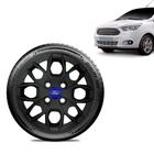 Calota Ford Ka Sedan 2015 16 17 18 Aro 14 Preta Fosca Emblema Azul