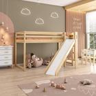 Cama Alta Infantil Divertida com Escorregador Transversal Casatema Branco/Natural