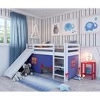 Cama Alta Kids com Escorregador e Tenda em Madeira Maciça/MDF Branco/Azul - Arbol Móveis