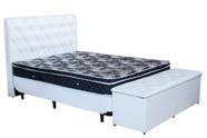 Cama Base Box Casal + Colchão Mola Ensacada 0,24cm + Cabeceira E Puff Branco