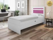 Cama Baú 0,88 Framar Larissa Branco com Rosa - Framar Móveis