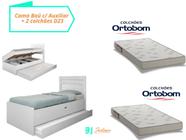 Cama Baú Framar Larissa c/ Auxiliar Dani + 2 Colchões Ortobom D23 88x188x12