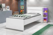 Cama Baú JA Solteiro Com Prateleiras Laterais Para Decoração 2 gavetas 100% MDF Com Estrado em Madeira Cor Branco/Lilás