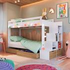 Cama Beliche Infantil Solteiro Com 05 Nichos E 02 Gavetões 231cm Branco Aveiro OAK Decker Shop Jm