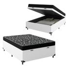 Cama Box Baú Casal 138 Sintético Branco com Colchão de Espuma D20 - Tampo Preto 12cm