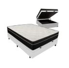 Cama Box Baú Casal 138 - Tecido Sintético Branco com Colchão Paris - Molas Ensacadas Preto 56x138x188