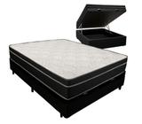 Cama Box Baú Casal 138 Tecido Sintético Preto com Colchão Paris de Molas Ensacadas Preto 26x138x188