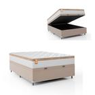 Cama Box Baú Casal Colchão Molas Ensacadas Real 138x188x68cm Branco / Bege - Suporta até 130Kg Cama Box Baú Casal Colchão Molas Ensacadas Real 138x188x68cm Branco / Bege - Suporta até 130Kg