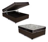 Cama Box Baú Casal Conforto Sintético Marrom + Colchão Casal Conforto Espuma D33  24x138x188