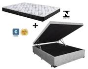 Cama Box Baú Casal Conforto Suede Cinza + Colchão Casal Conforto Espuma D23 Com EPS 14x138x188