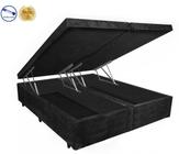 Cama Box Baú Casal Luxo Preto Bipartido Com Pistão A Gás - 138x188x41