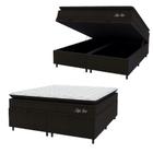 Cama Box Baú Casal Queen Colchão Espuma Night Rest 158x198x70cm Preto Veludo/ Branco Hellen - Suporta até 120kg por Pessoa