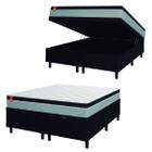 Cama Box Baú Casal Queen Colchão Molas Ensacadas Real 158x198x68cm Cinza / Preto - Suporta até 130Kg Por Pessoa