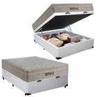 Cama Box Baú Casal Sintético Cremil + Colchão Molas Ensacadas AirPrime 138cm Branco - Suporta Até 120kg Por Pessoa