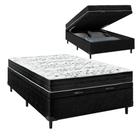 Cama Box Baú Casal Sintético Preto Colchão de Espuma Semi Ortopédica Extra Firme 80kg