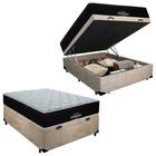 Cama Box Baú Casal Suede + Colchão Airtech Molas Ensacadas Antares Ortobom Bege 138cm - Suporta Até 120kg Por Pessoa