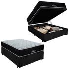 Cama Box Baú Casal Suede + Colchão Airtech Molas Ensacadas Antares Ortobom Preto 138cm - Suporta Até 120kg Por Pessoa