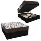 Cama Box Baú Casal Suede + Colchão Casal Polar Espuma D33 Pérola Fort Black 64x138x188 Preto