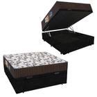 Cama Box Baú Casal Suede + Colchão Casal Polar Espuma D33 Pérola Fort Black 64x138x188