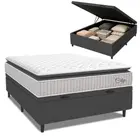 Cama Box Baú Colchão Casal Molas Ensacadas City Pillow Top 138x188x64cm Branco / Cinza Hellen - Suporta até 110kg por Pessoa