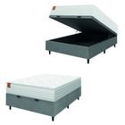 Cama Box Baú Colchão Casal Molas Ensacadas Real 138x188x68cm Branco / Cinza Inducol - Suporta até 130kg por Pessoa