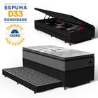 Cama Box Baú com Colchão de Espuma D33 Pillow Top Resistence + Auxiliar Unique Solteiro 88cm