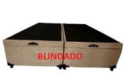 Cama Box Baú King Bipartido Blindado Suede Bege Com Pistão A Gás