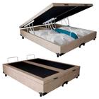 Cama Box Baú King Bipartido Suede Sereneprime Bege 192x203x44