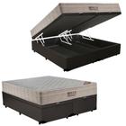 Cama Box Baú King Sintético Bipartido + Colchão Ortobom Airtech Molas Ensacadas 193x203x65