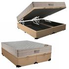 Cama Box Baú King Sintético Bipartido + Colchão Ortobom Airtech Molas Ensacadas 65x193x203 Bege