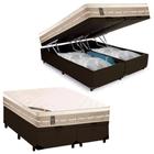 Cama Box Baú King Sintético + Colchão Castor Premium com Euro Pillow e Molas Tecnopedic System 193x203x72 Marrom