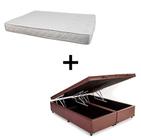 Cama Box Baú Queen 158 Tecido Sintético Marrom Com Colchão Roma Bello Box 100% Espuma D45 Bege 55x158x198