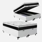 Cama Box Baú Queen Bipartido 158 Sintético Branco com Colchão Espuma D33 One Face 57X158X198