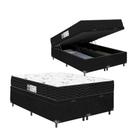 Cama Box Baú Queen Bipartido + Colchão D33 One Face - 61x158x198cm - Suede Preto